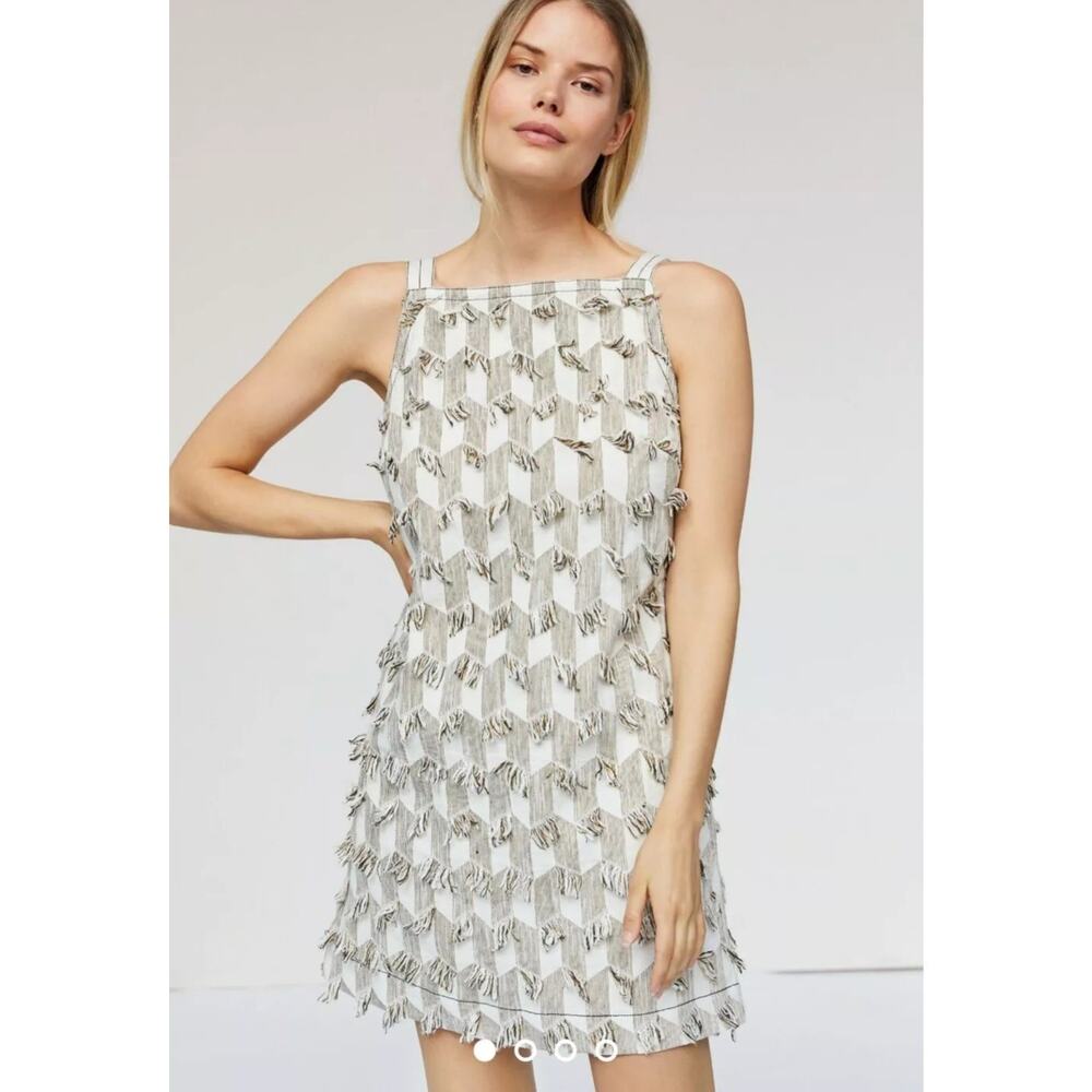 Anthropologie Womens Tan Beige Fringe Ladder Back Shift Dress Small